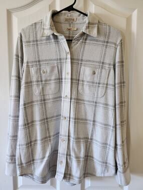 Faherty Legend Shirt Grey Plaid Flannel Button Down Women Medium WKF2314-FOT